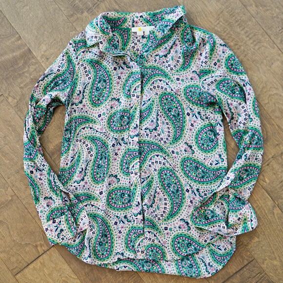 Boden 100% Silk Shirt in Chalky Pink Groovy Paisley US 4 - Picture 2 of 7